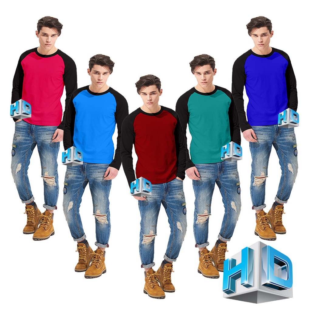HD | Baju pria raglan polos lengan panjang / kaos raglan pria polos panjang / kaos distro
