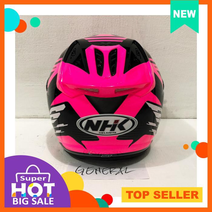 Helm Nhk R6 Motif Racer X Pink Fluorecent Silver Stabilo Half Face