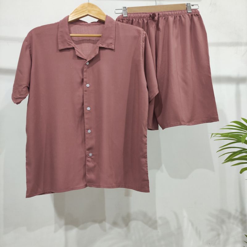 PIYAMA KANCING PENDEK | PIYAMA RAYON | BAJU TIDUR RAYON-KCB MILO