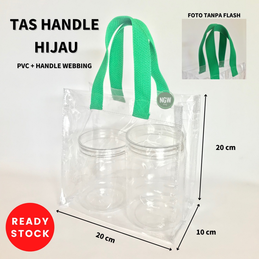 Tas PVC handle warna hijau 20 x 10 x 20 waterproof hampers goodie bag event