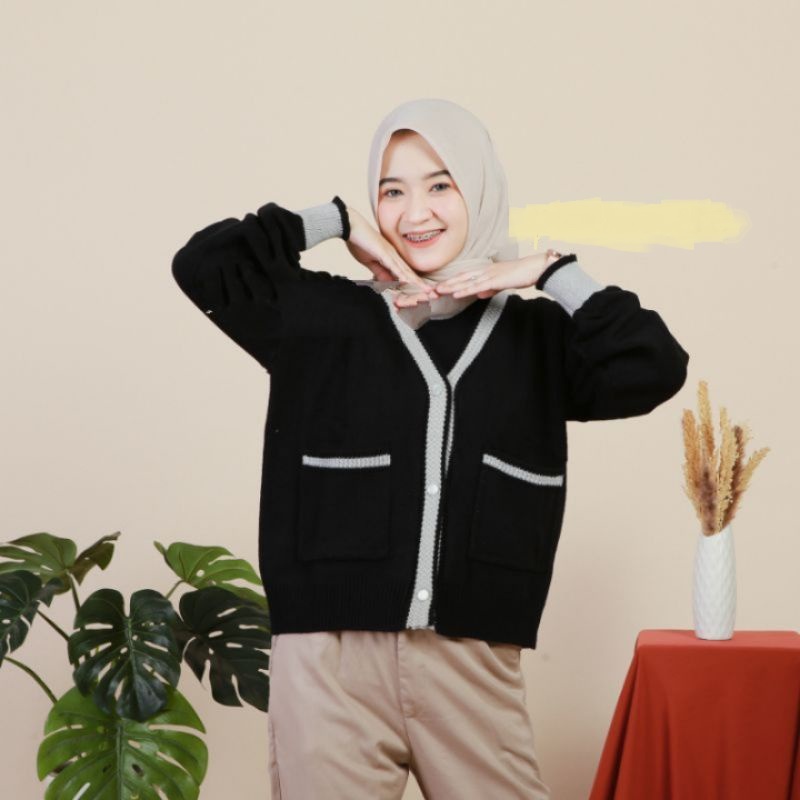 CARDIGAN RAJUT KANCING POCKET KYLA | OUTER OUTWEAR KIYOWO CARDY TERBARU KANCING HIDIP SAKU