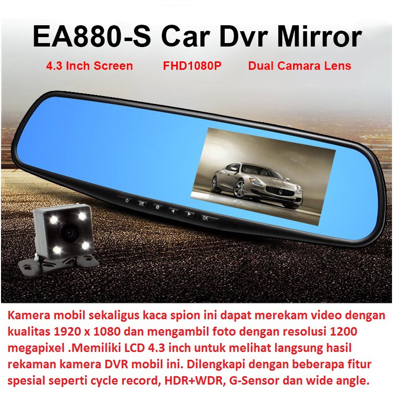 Kaca Spion Rear View DVR Dual Kamera 1080P 4.3 Inch Display-kaca mobil display camera-car mirror