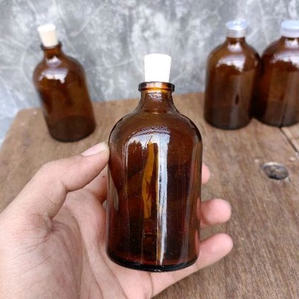 Botol vial 100ml amber tutup karet / segel almunium / Kayu / Plastik VAS BUNGGA / DEKROASI MEJA