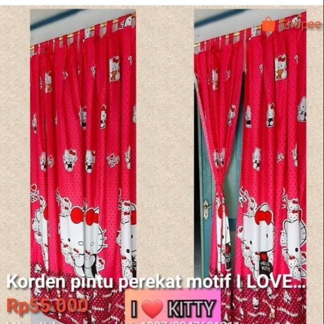 Korden pintu perekat 120x200 motif Hello kitty/I love kitty