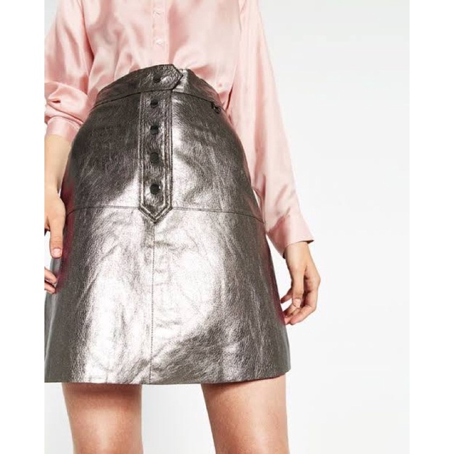 preloved zara mettalic leather skirt
