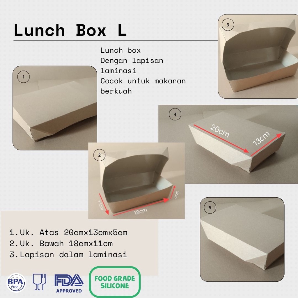 Lunch box panjang/box kraft/kotak makan bahan kraft L/kotak makan laminasi/kotak kuah