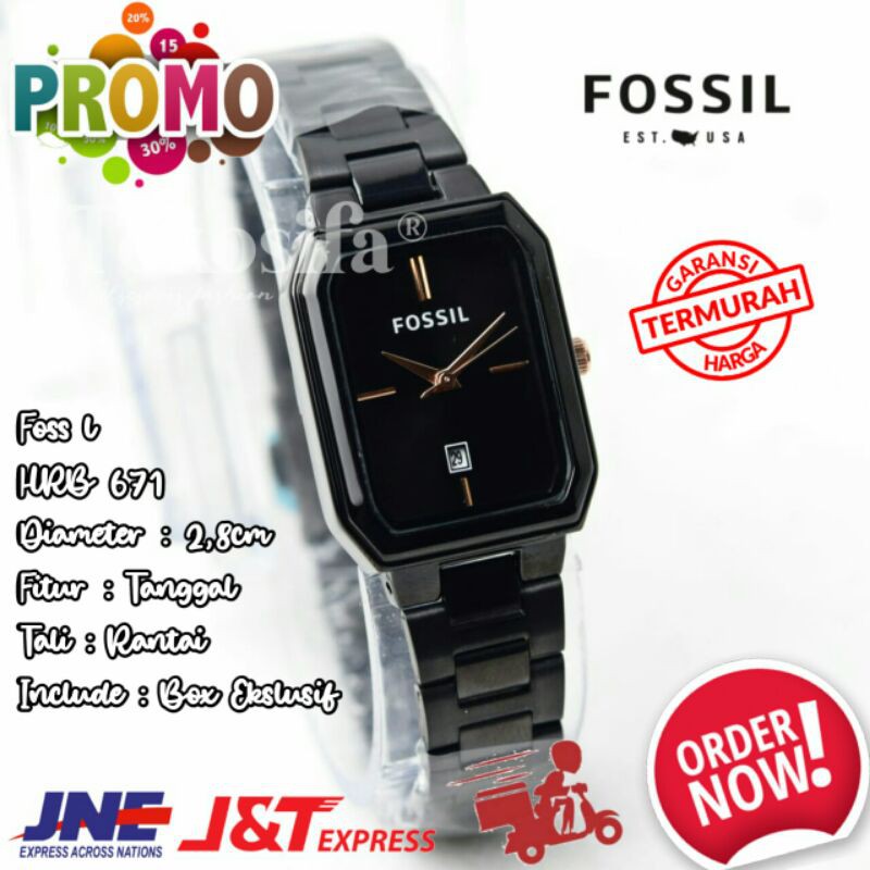 Jam tangan Foss l wanita tali rantai hitam kotak square analog murah terbaru aksesoris fashion cewek