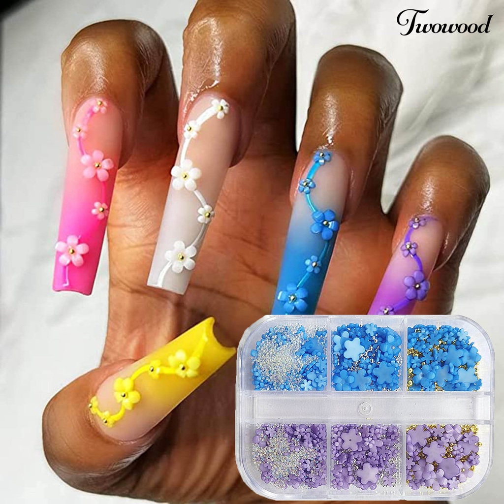 Charms Bola Baja Mini 3D Bentuk Bunga Warna Campur Untuk Dekorasi Nail Art