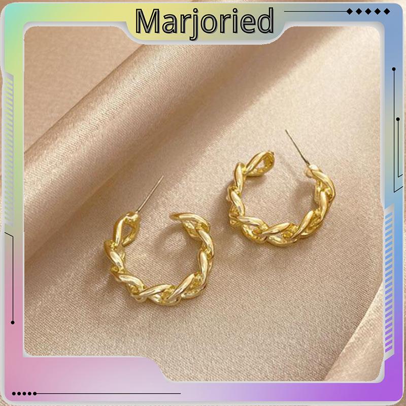 Anting Stud Model Rantai Rongga Bahan Logam Gaya Retro-MJD