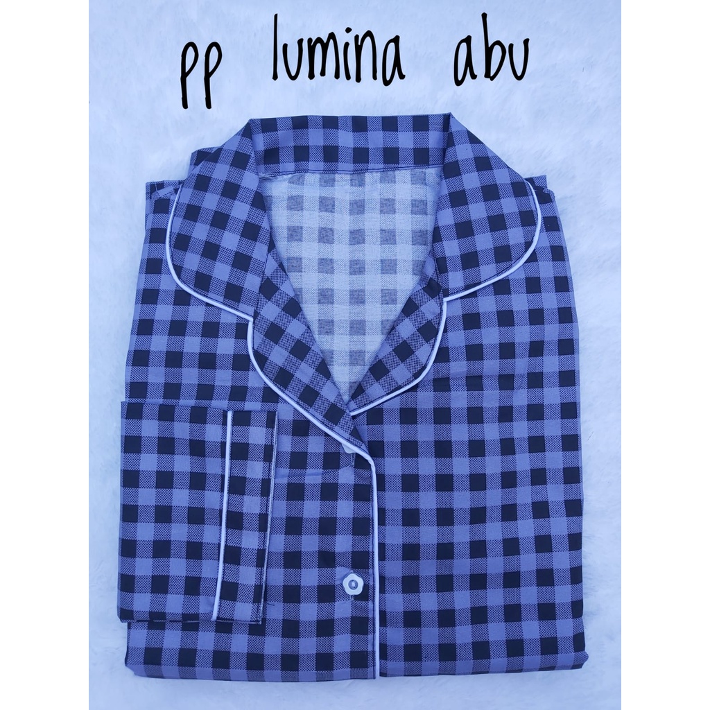 BJ - Piyama PP Wanita kotak / Baju tidur lengan panjang Katun Premium-LUMINA ABU