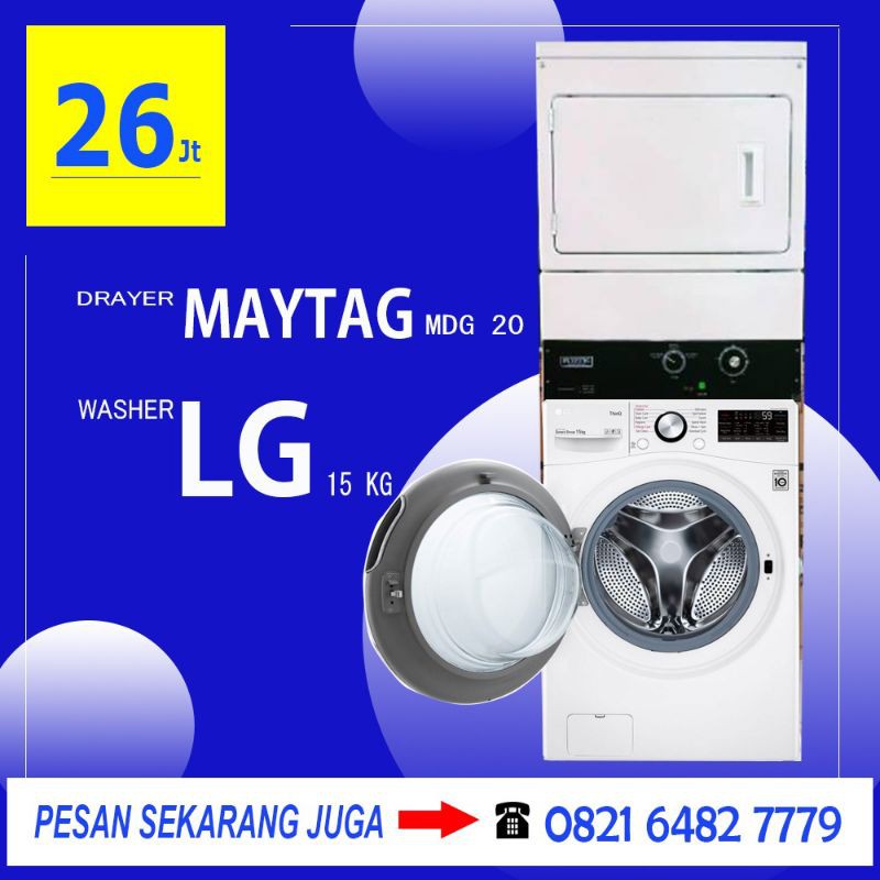 PAKET MESIN LAUNDRY MURAH (WASHER LG 15 KG + DRAYER MAYTAG MDG20)