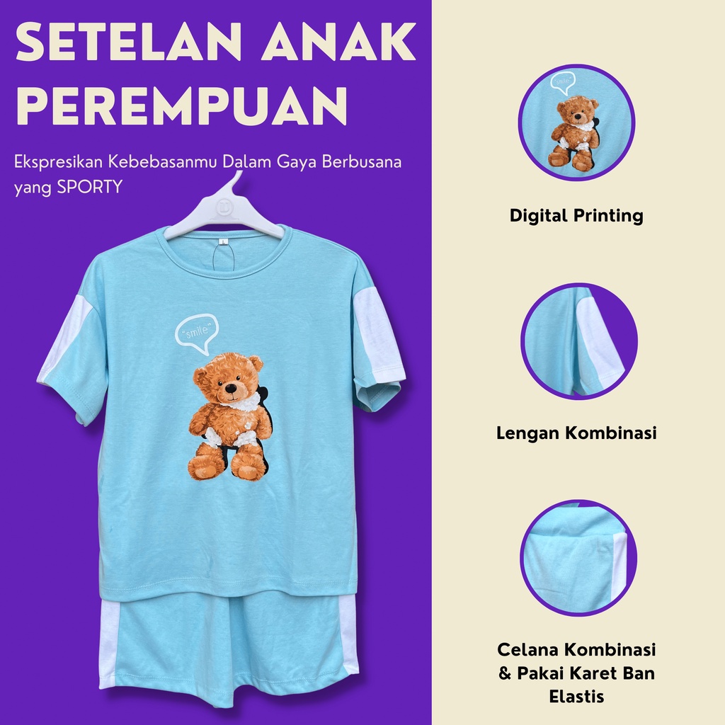 Baju Kaos Setelan Pendek Anak Perempuan Usia 5 Tahun - Remaja Tanggung