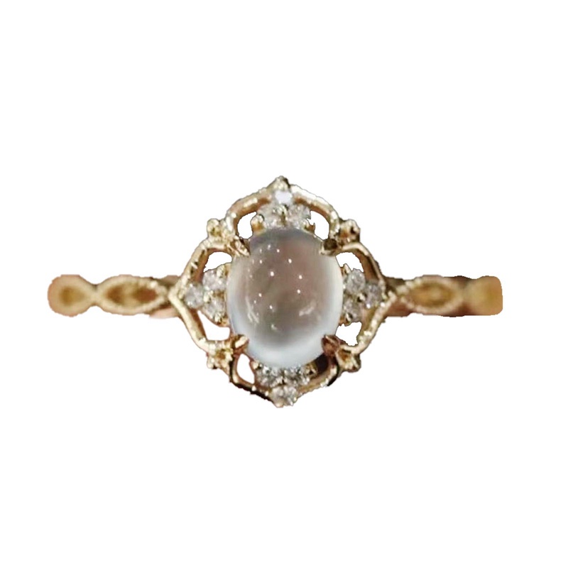 Cincin 925 Sterling Silver Lapis Emas 14k Desain Geometri Mata Kucing Untuk Wanita