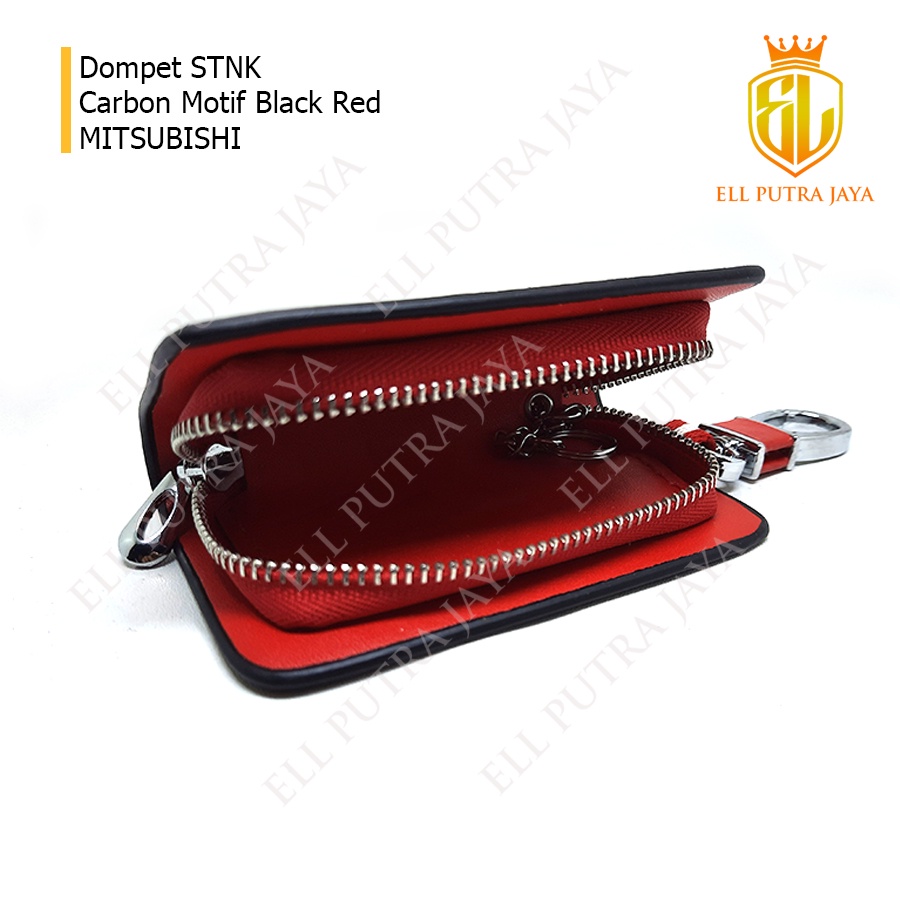 Dompet STNK Gantungan Kunci Motif Carbon Red Logo Mitsubishi