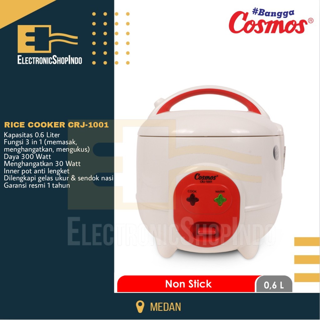 Rice Cooker COSMOS CRJ-1001 Mini Kapasitas 0.6 Liter Magic Com Mini Kecil Penanak Nasi Anak kos