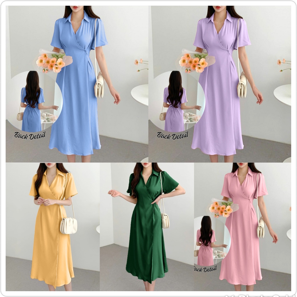 MIDI dress rayon / Syani Dress Sora Flower Fashion Wanita Gaya Vintage Dress Casual Terbaru / Simple dres Korean style/ Dress kantor / formal dres