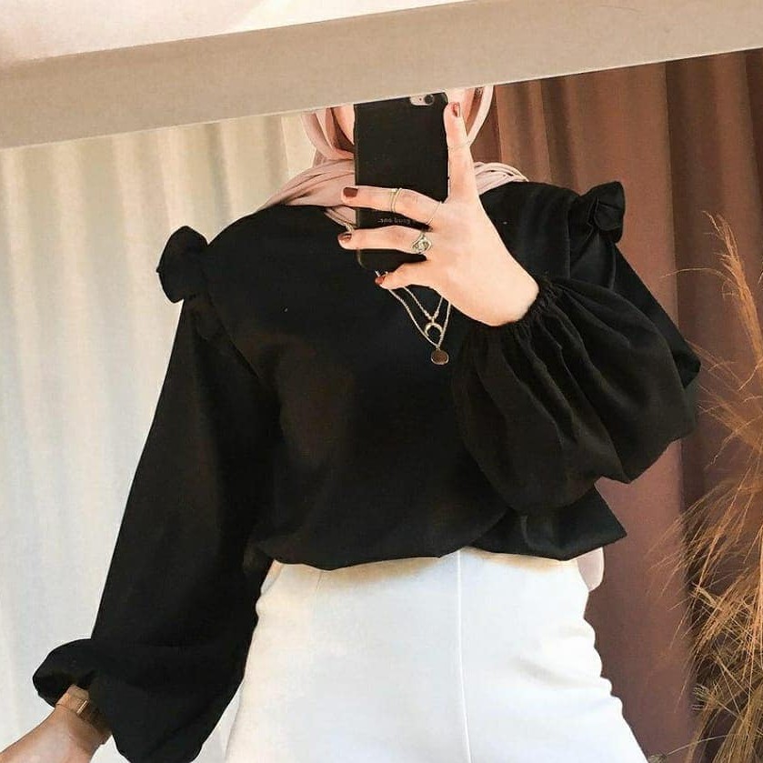 VIRAL - Keli Top - Baju Atasan Hitam Kekinian Lengan Balon MURAH/BISA COD
