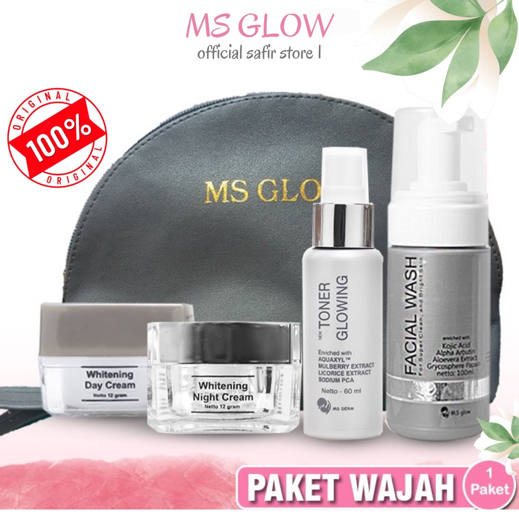 Ms glow paket wajah whitening acne luminous ultimate facial wash toner day cream dan bb cream halal 