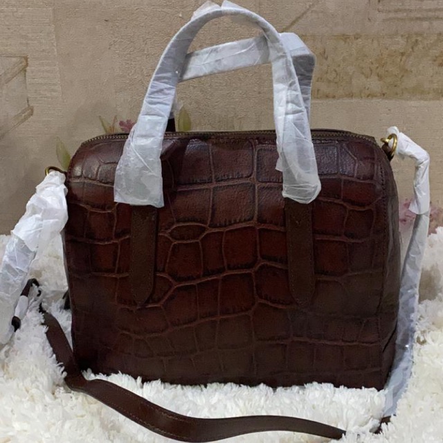 FOSSIL SYDNEY SATCHEL GREY CROCO