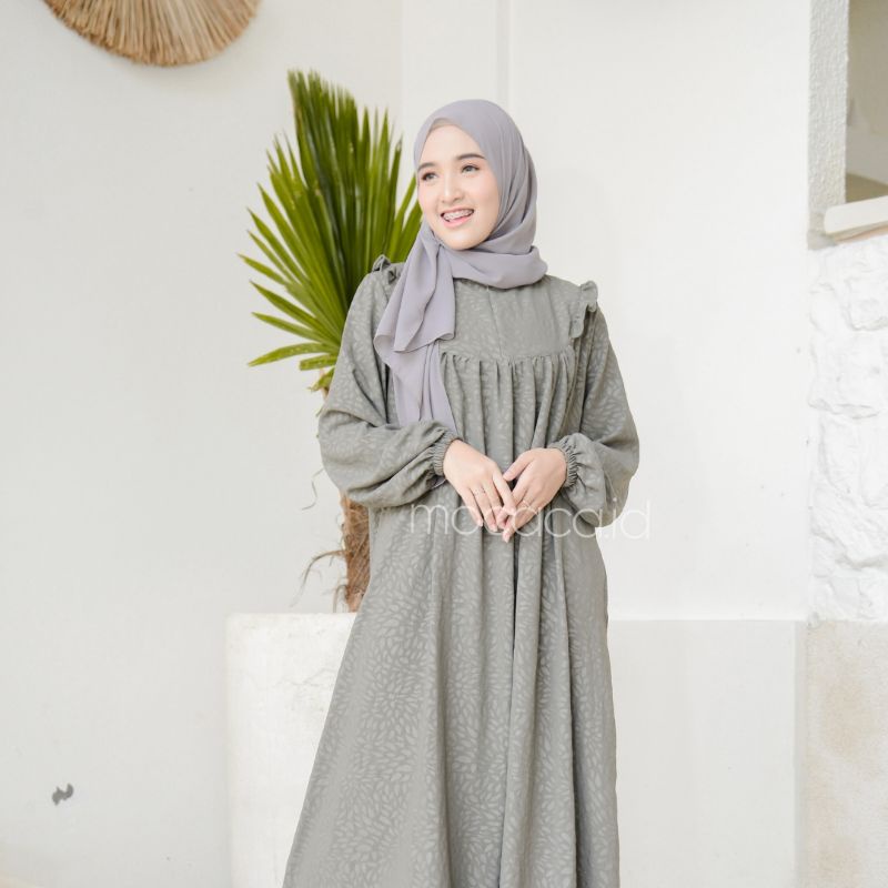 Dress Premium Lebaran maxi rok saku kanan busui friendly peach salem hijau abu pink biru baby blue sky cocok untuk hari raya bahan embos crincle premium