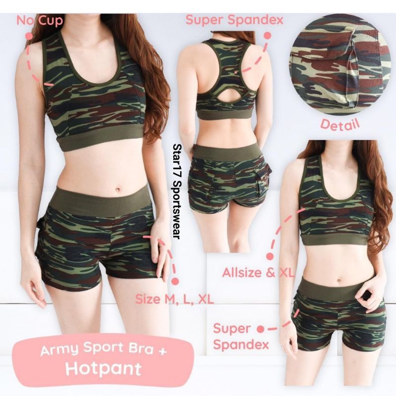 STAR17 SPORT - ARMY SHORT SET - BAJU SENAM ARMY - BAJU ZUMBA ARMY - BAJU YOGA ARMY