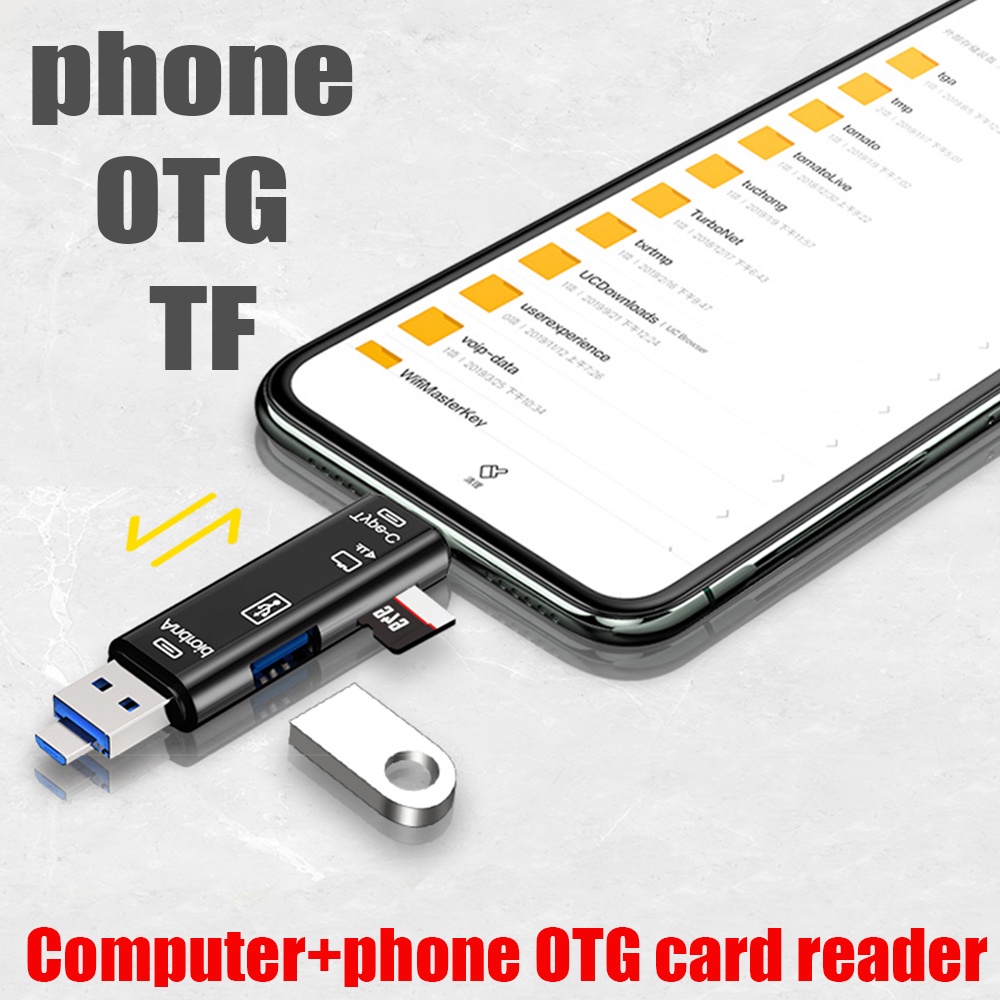 Actual【COD】Card Reader OTG 5 in 1 USB 3.0 Type C Fit For Micro SD/TF/Memory Card /Adaptor/Card Reader/Multifunction/Handphone/Computer/Notbook