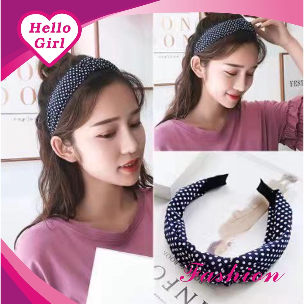 (Hello Girl)B23 Bando Wanita Bandana Twist Motif Small Dot Gaya Korea Import