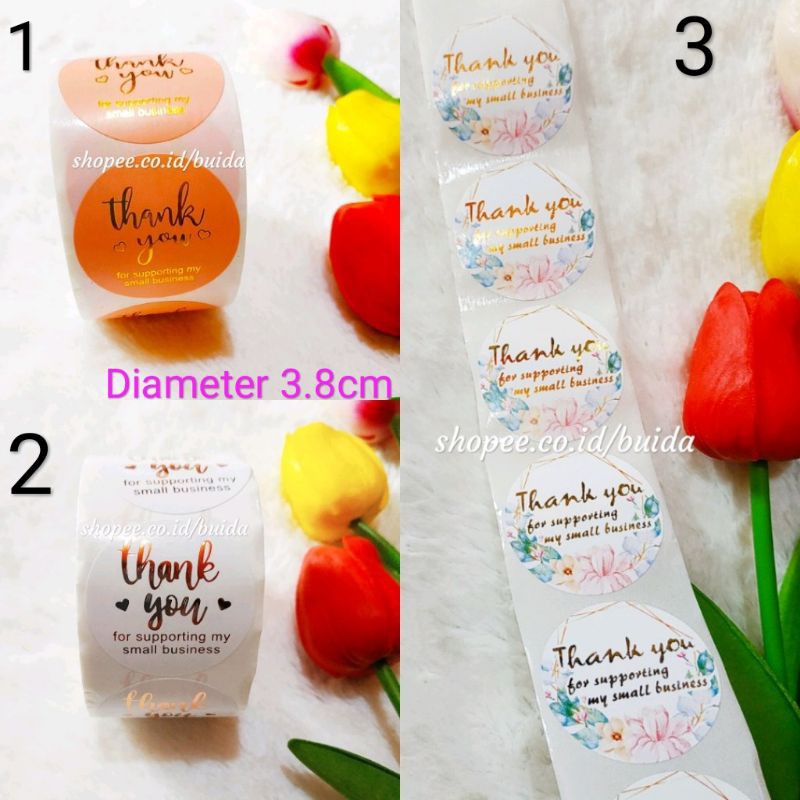 

Sticker Thank You for Supporting My Small Business 3,8cm white pink gold flower stiker segel kemasan