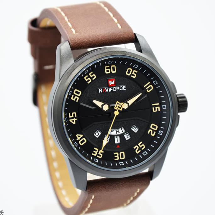 JAM TANGAN PRIA NAVIFORCE NF 9124M ORIGINAL LEATHER DARKBROWN YELLOW