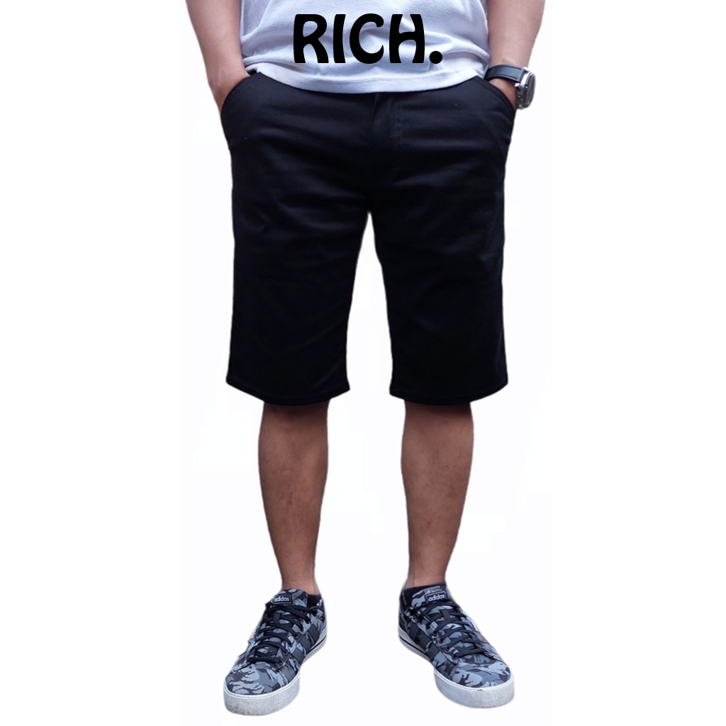 RICH-Celana Chino Pendek Pria Hitam Jumbo Bige Size/ Celana chinos/Chinos pria/Celana Pendek Strett Melar /Chinos Original