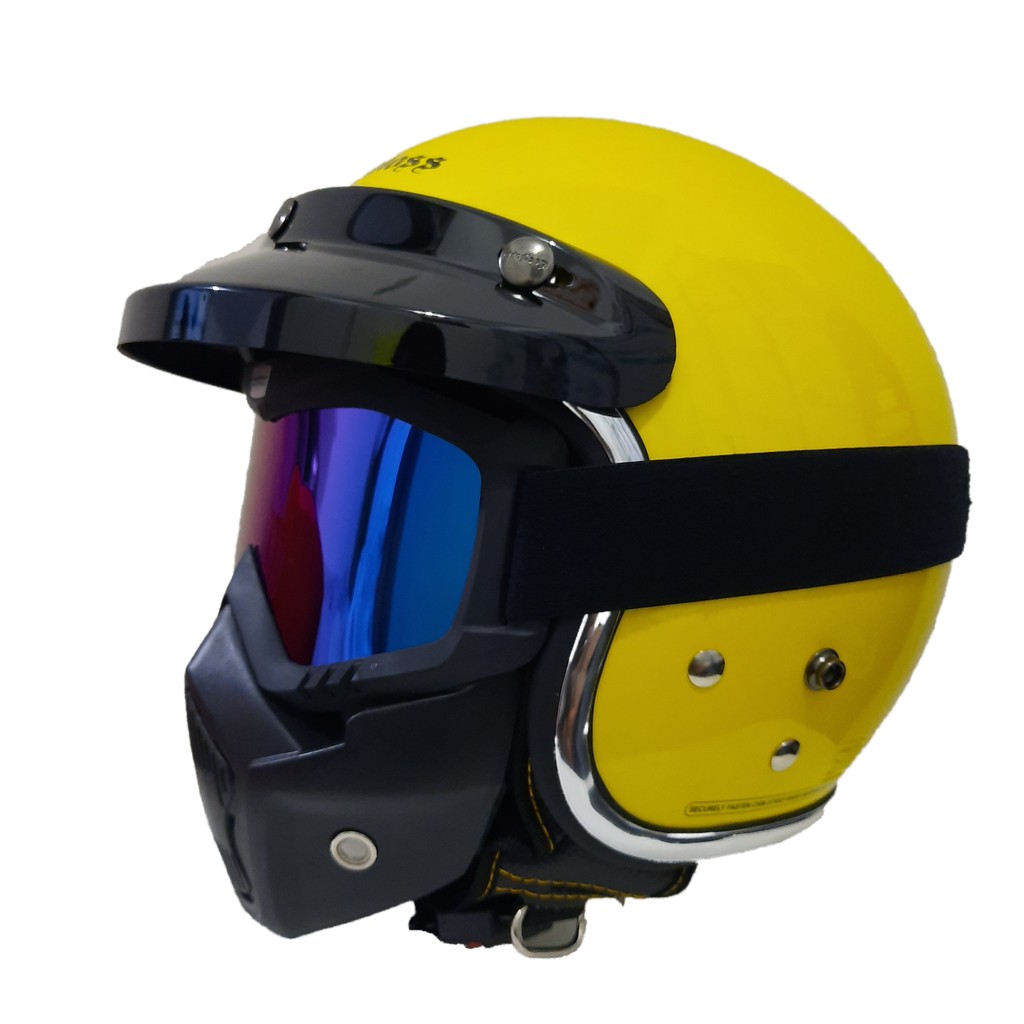 Helm Cargloss Retro Kuning Dengan Google Mask List Croom