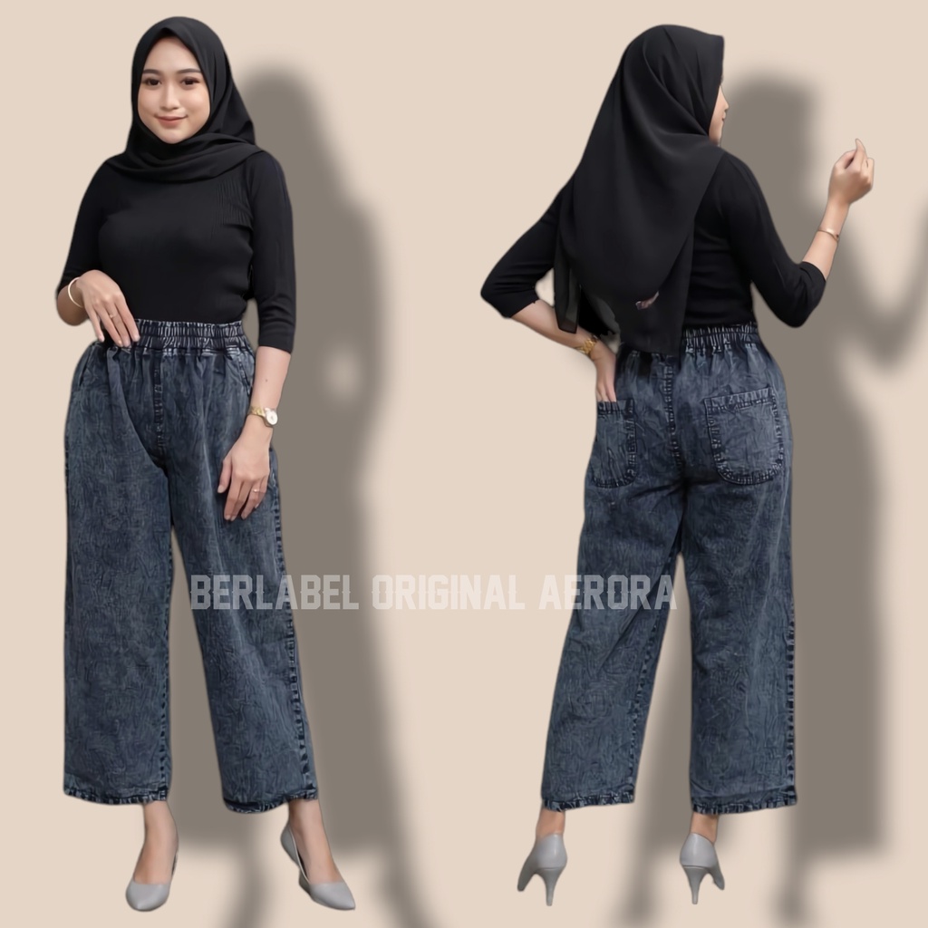 Celana Boyfriend Baggy Panjang Bagy Pants Jeans Wanita Jumbo Hightwaist Kekinian Pinggang Karet Lp 80-112 P 92 Size Fit M-XXL