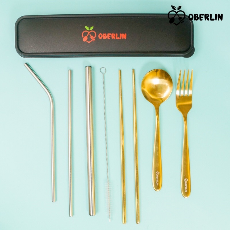 sendok korea set full gold 410+ sedotan stainless set