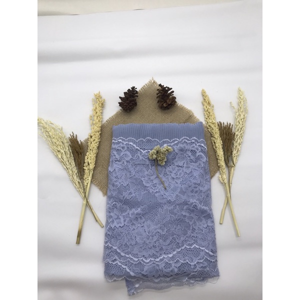 Pasmina  Plisket Prisket Renda Brokat brukat Impor/ Pasmina prisket  renda/model terbaru-Soft blue