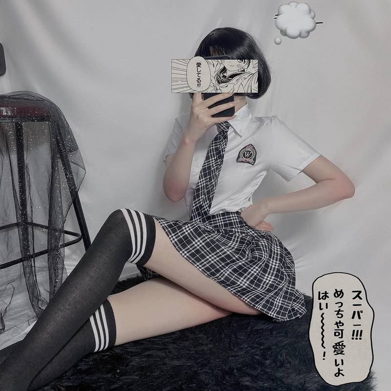 【Wetrose】Sexy JK Student Plaid Tie Split Pure Japanese School Uniform Cosplay Costume Lingerie Seifuku Set