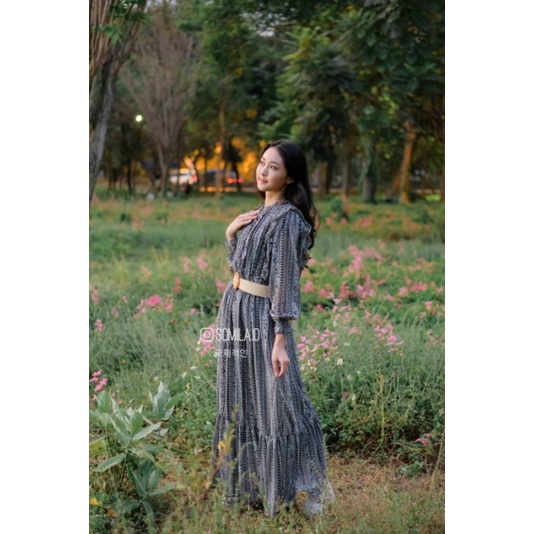 [SOMILA.ID] Etnic Maxi Dress Korea Vintage Outfit Kekinian Chic Shabby
