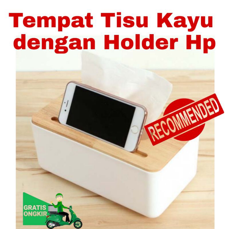 kotak Tisu Kayu Dengan Smartphone Holder