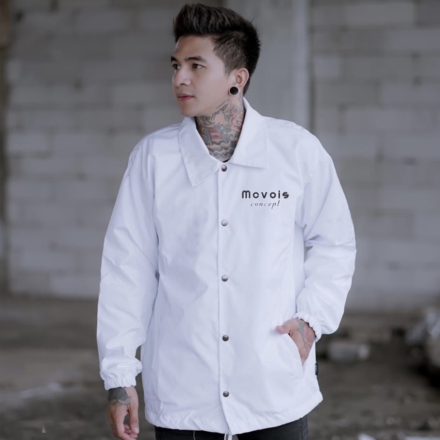 Mcvois Jaket Coach Pria Anti Air Premium Distro-Coach Putih Bordir