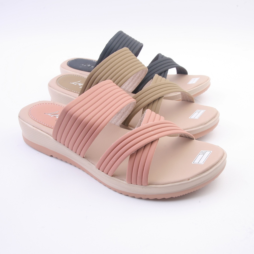 Lexy VEXANA Sandal Wanita Wedges Selop Kokop Motif Garis