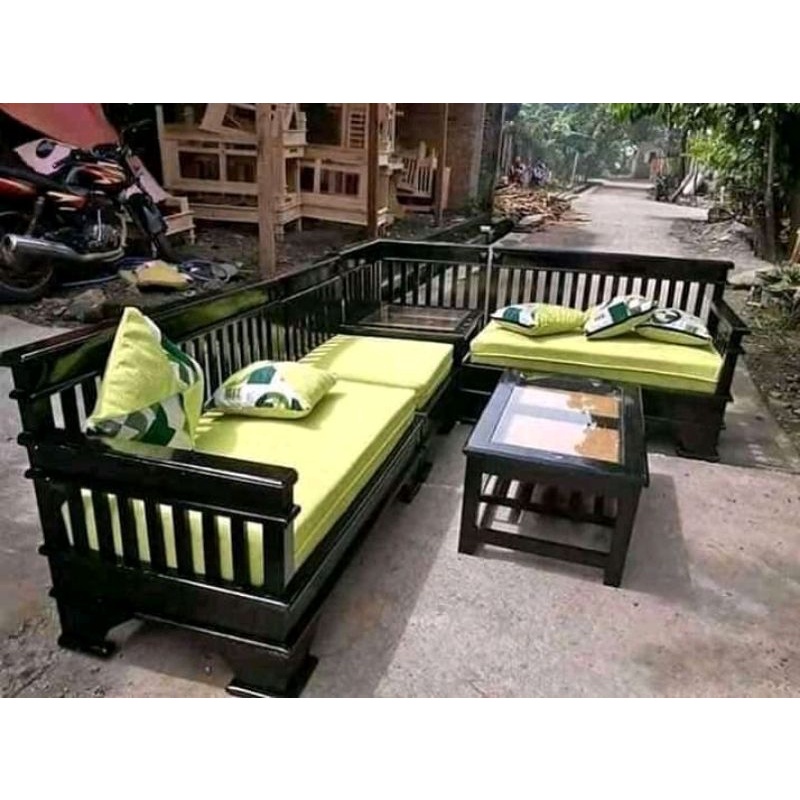 PROMO urniture kursi tamu sofa model sudut jari-jari / kursi tamu kayu jati / kursi tamu minimalis /