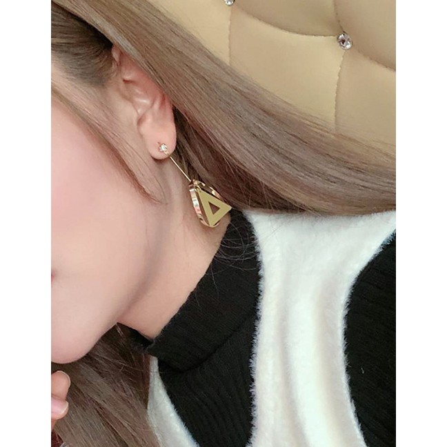 LRC Anting Tusuk Fashion Geometric Ring Stitching Frosted Cutout Triangle Earrings D89673