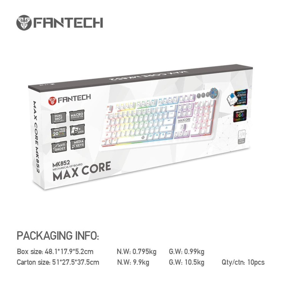 Keyboard Gaming Fantech MAXCORE MK852 Space WHITE EDITION Brown Switch