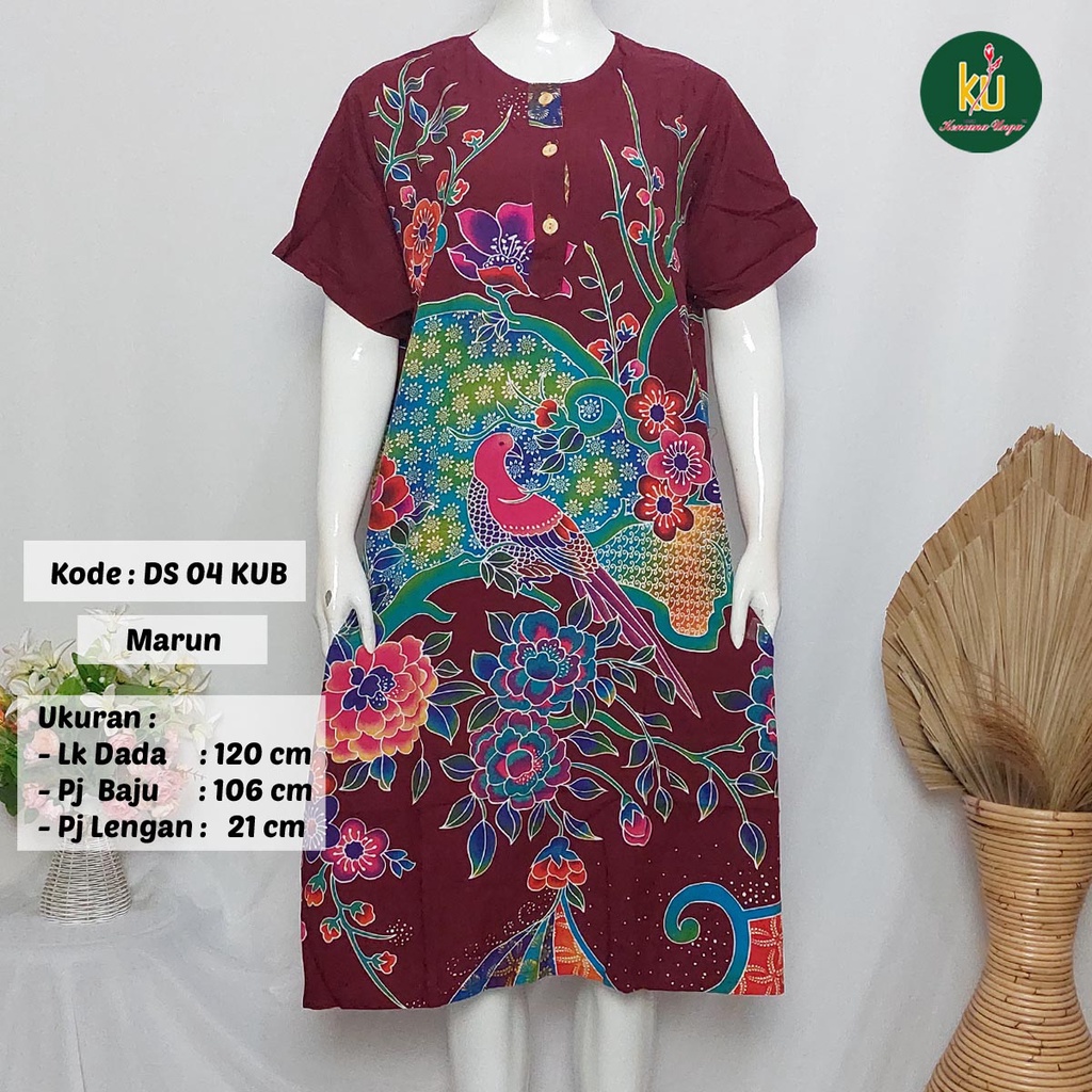 COD DS04 KUB | Daster Batik Kencana Ungu Asli Label Biru Uk. Jumbo LD 120 cm | Baju Santai Tidur Wanita Dewasa Kancing Depan Busui Friendly Motif Terbaru-3