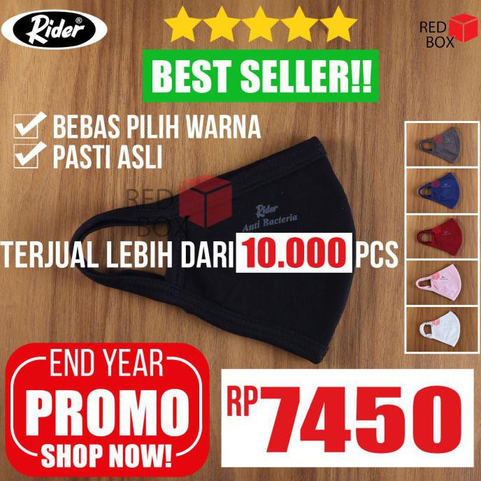 Masker Rider Dewasa Earloop Warna Kain Non Medis Anti Bakteri Original - Black