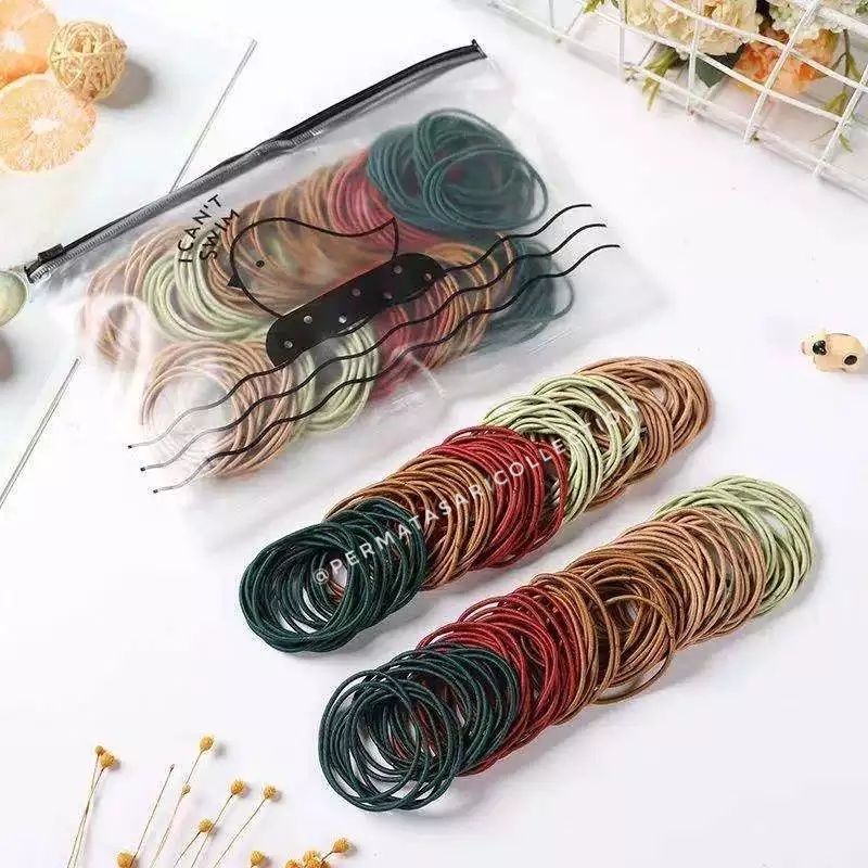 Ikat / Kuncir Rambut / Kunciran Donat Karet Kecil Polos Warna Warni Hitam Wanita Dewasa Anak Anak 1 Set