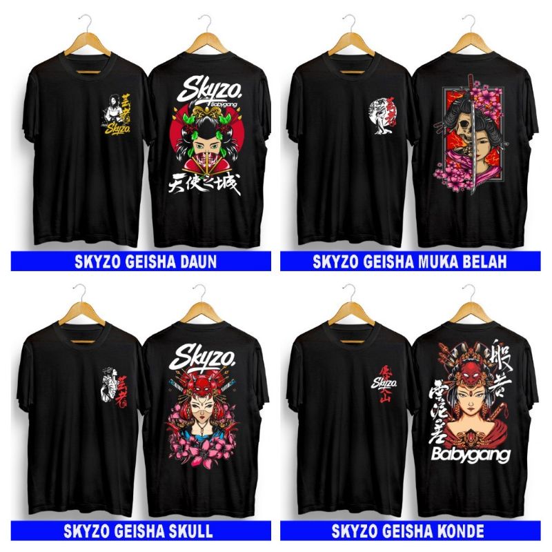 Cod T-shirt Baju Kaos Distro Skyzo Geisha  Daun Skyzo Geisha Muka Belah Skyzo Geisha Skull Skyzo Gei