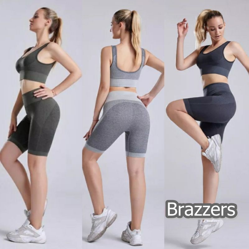 Set Sport Bra Setelan Pakaian Celana Legging Leging Lejing Pendek Olahraga Senam Aerobik Zumba Yoga 