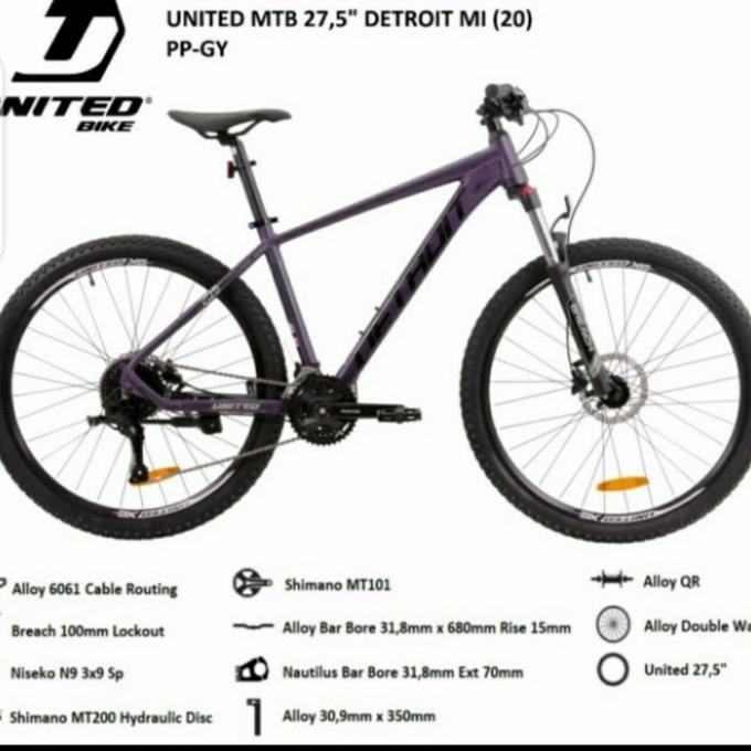 sepeda mtb united detroit MI 27.5 rem hidrolik