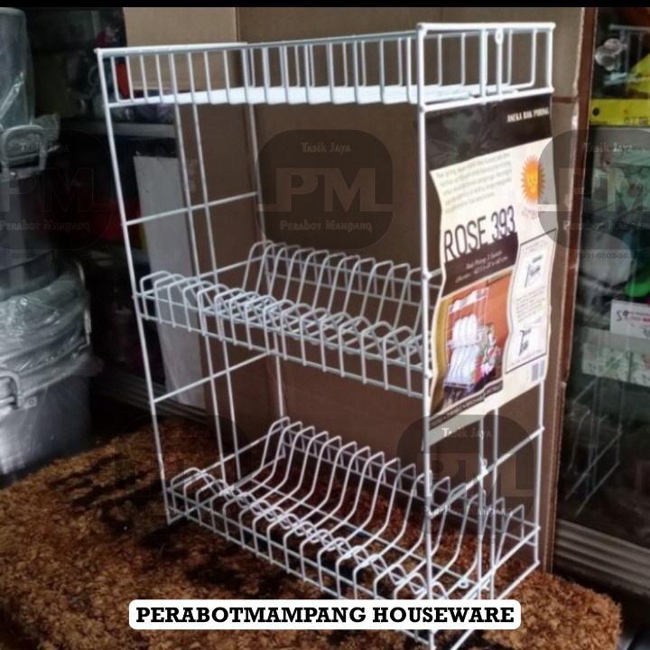 Rak Piring Kawat Susun 3 Rak Piring Serbaguna Besi Anti Karat(Y3T5) Susun Keramik Kayu Aesthetic Bon
