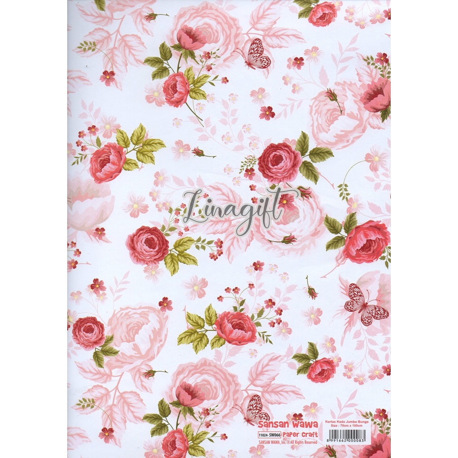 ( 5 Lembar ) JUMBO FLOWER / LOVE - KERTAS KADO SANWA - GIFT WRAP PAPER SANSAN WAWA BATIK MONOCHROME FLOWER BUNGA VINTAGE MINI ROSES RED ROSE BLUE DAISY LOVE ROMANCE HEART PINK VALENTINE WEDDING